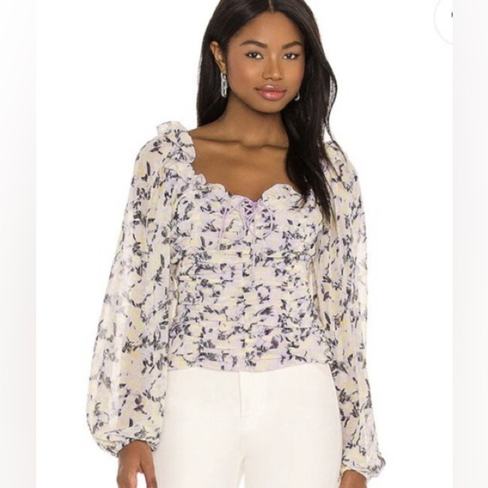Free People Mabel Lace Up Blouse Floral Extra Small